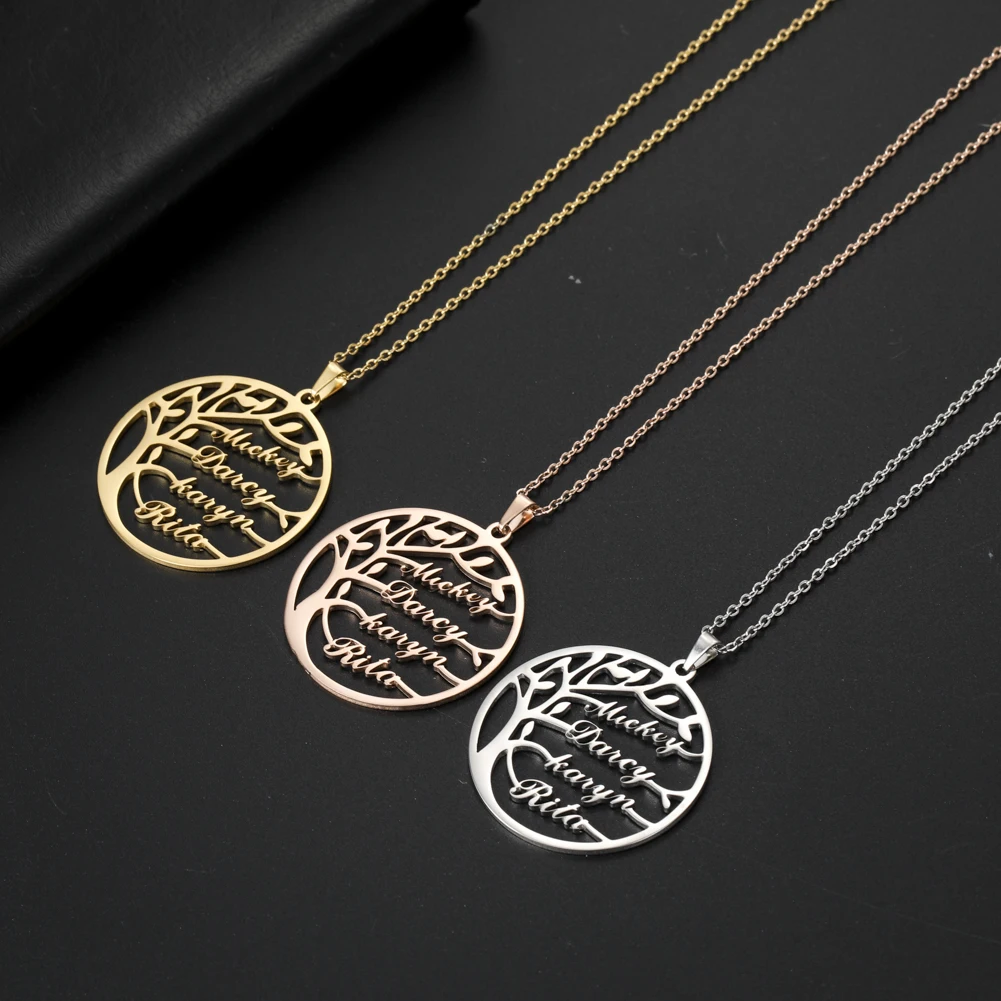 Sipuris Custom Name Necklace Tree Of Life Stainless Steel Family Tree Necklace For Women Personalized Letter Jewelry Family Gift