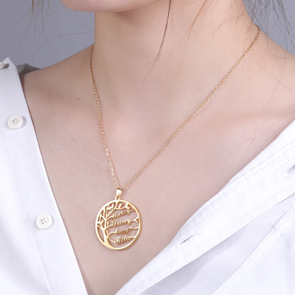 Sipuris Custom Name Necklace Tree Of Life Stainless Steel Family Tree Necklace For Women Personalized Letter Jewelry Family Gift
