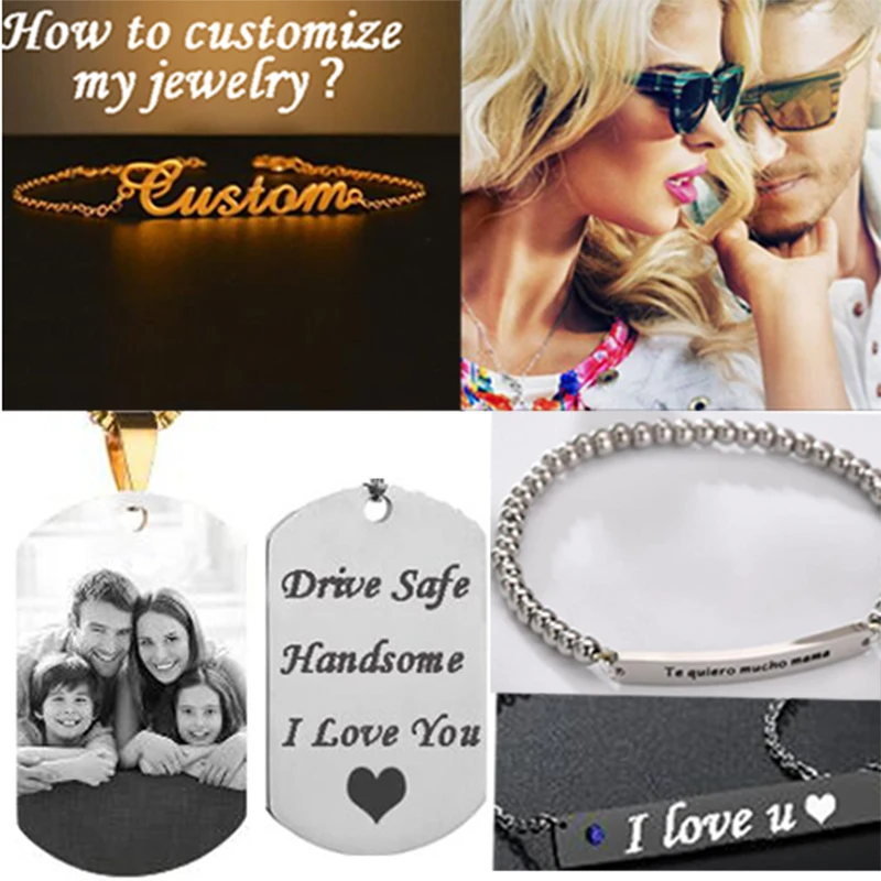 Atoztide Personalized Engrave Name Bracelet For Women Mother Kids Stainless Steel Heart Adjustable Figaro Chain Jewelry Gift