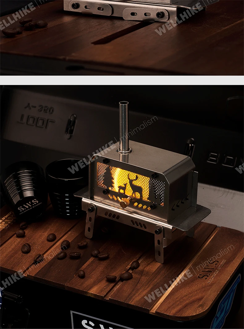 WELLHIKE Mini Woodstove Outdoor Camping Travel Camping Incense Burner Portable Folding Stove Tabletop Crafts Elk Candle Burner