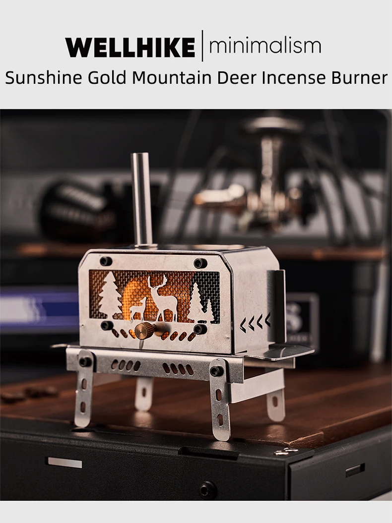 WELLHIKE Mini Woodstove Outdoor Camping Travel Camping Incense Burner Portable Folding Stove Tabletop Crafts Elk Candle Burner
