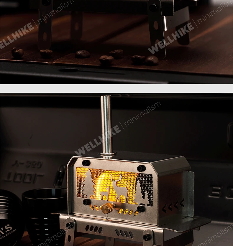 WELLHIKE Mini Woodstove Outdoor Camping Travel Camping Incense Burner Portable Folding Stove Tabletop Crafts Elk Candle Burner