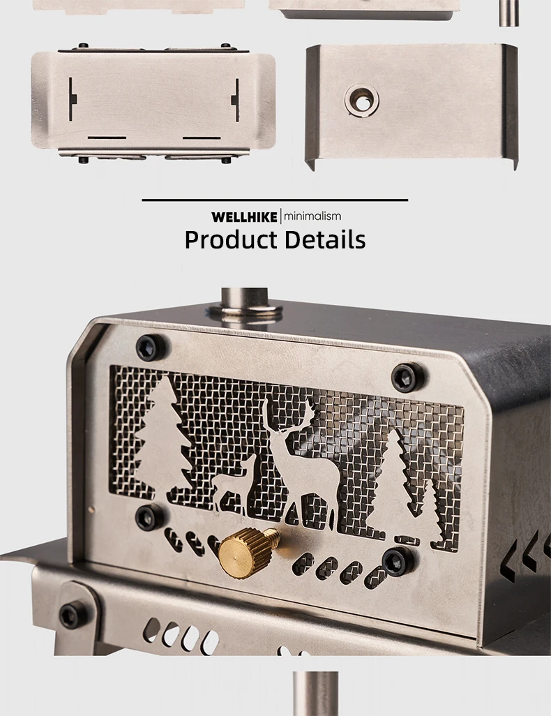 WELLHIKE Mini Woodstove Outdoor Camping Travel Camping Incense Burner Portable Folding Stove Tabletop Crafts Elk Candle Burner