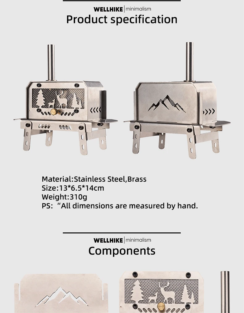 WELLHIKE Mini Woodstove Outdoor Camping Travel Camping Incense Burner Portable Folding Stove Tabletop Crafts Elk Candle Burner