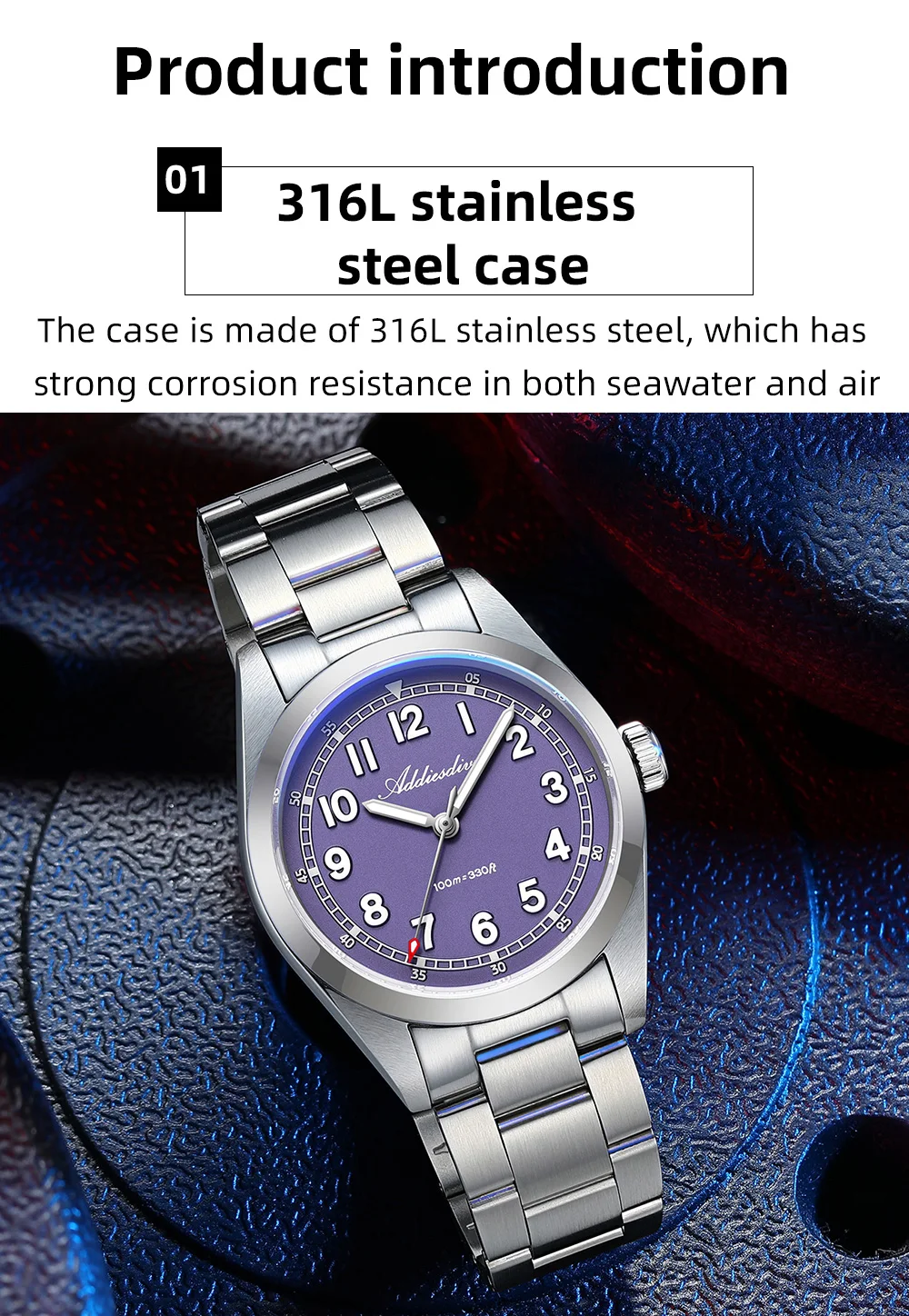 ADDIESDIVE Luxury Men's Watch 100m Water Resistance Sapphire Glass BGW9 Super Luminous Quartz Movement Stainless Steel Bracelet