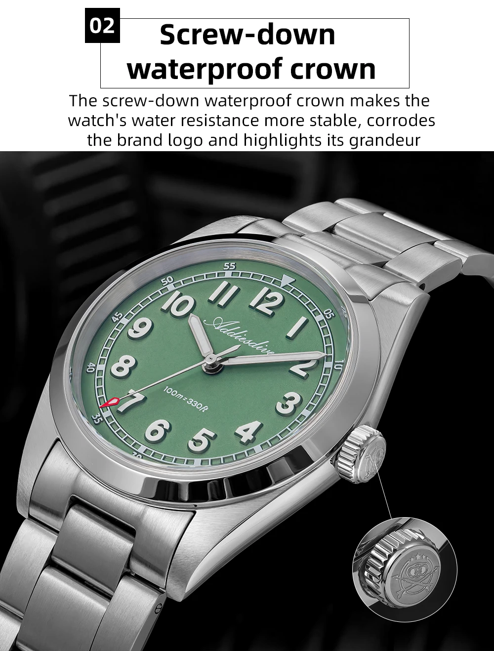 ADDIESDIVE Luxury Men's Watch 100m Water Resistance Sapphire Glass BGW9 Super Luminous Quartz Movement Stainless Steel Bracelet