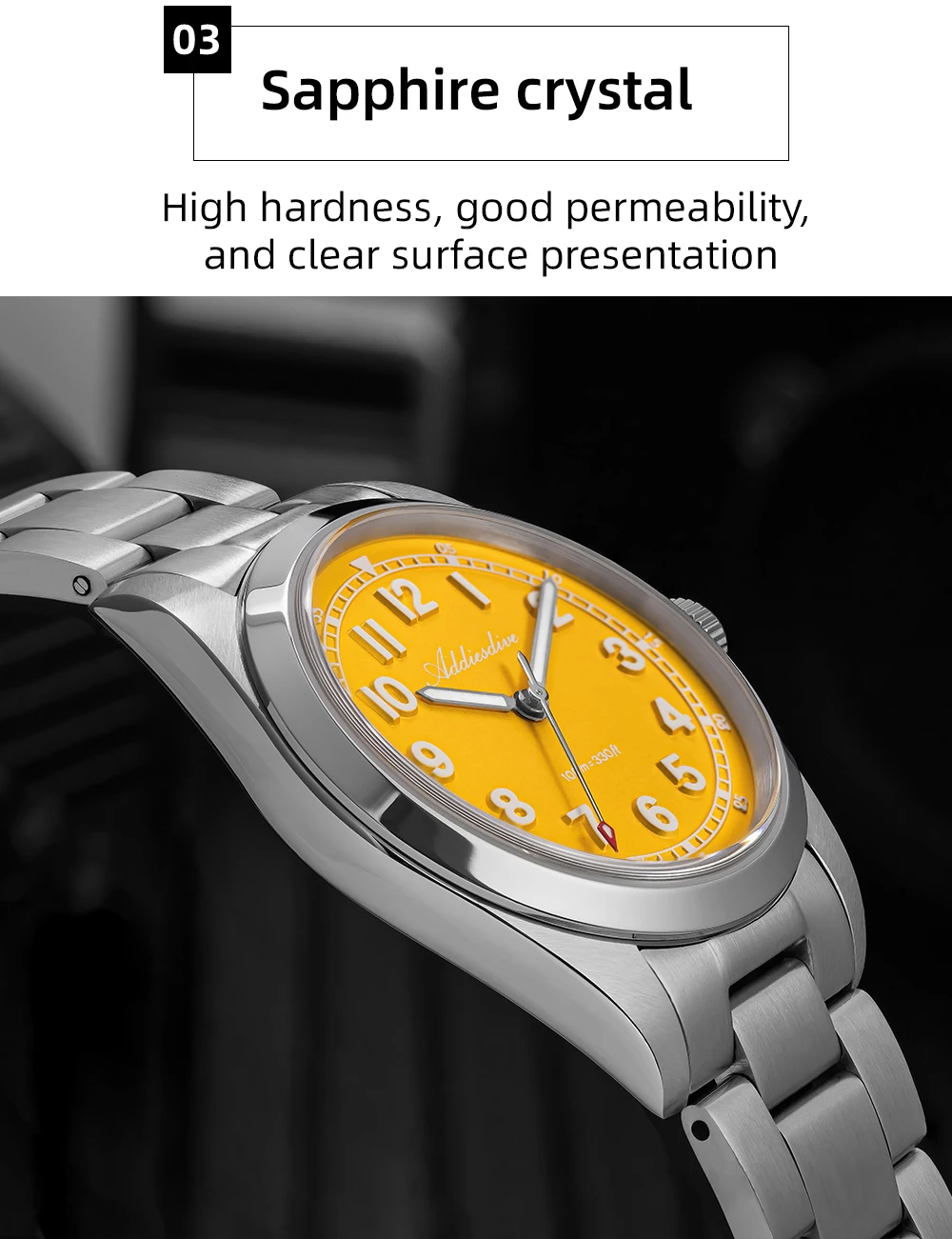ADDIESDIVE Luxury Men's Watch 100m Water Resistance Sapphire Glass BGW9 Super Luminous Quartz Movement Stainless Steel Bracelet