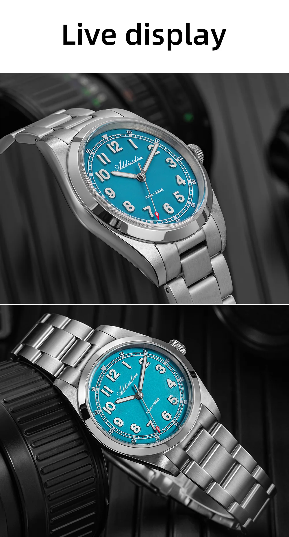 ADDIESDIVE Luxury Men's Watch 100m Water Resistance Sapphire Glass BGW9 Super Luminous Quartz Movement Stainless Steel Bracelet