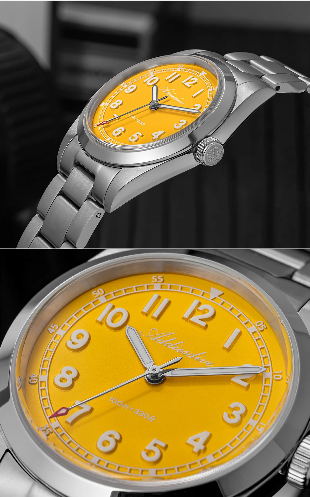 ADDIESDIVE Luxury Men's Watch 100m Water Resistance Sapphire Glass BGW9 Super Luminous Quartz Movement Stainless Steel Bracelet