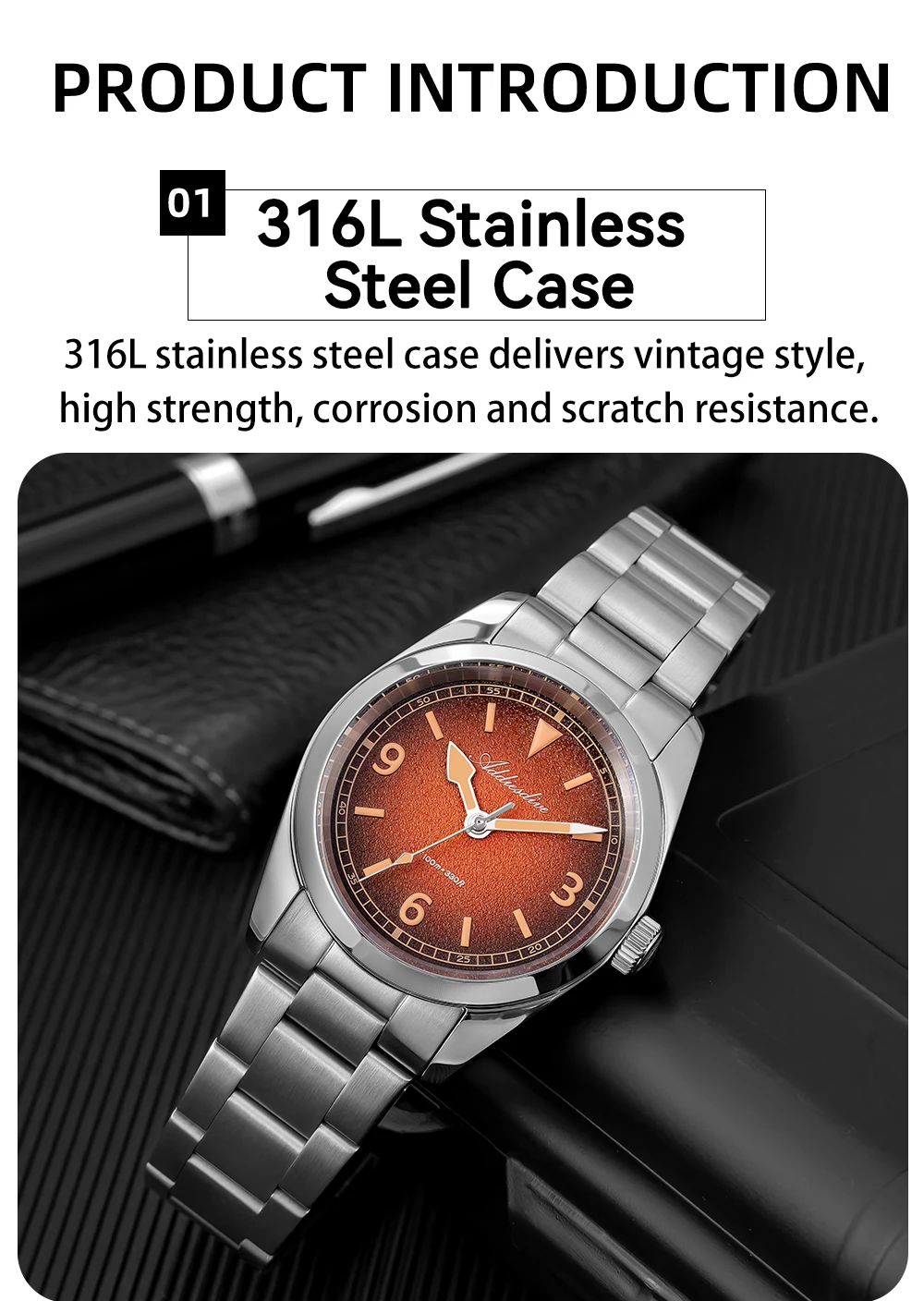 ADDIESDIV New Retro Men's Quartz Watch Sapphire Glass Japanese Movement 100m Waterproof Stainless Steel Night Light Watch AD2554