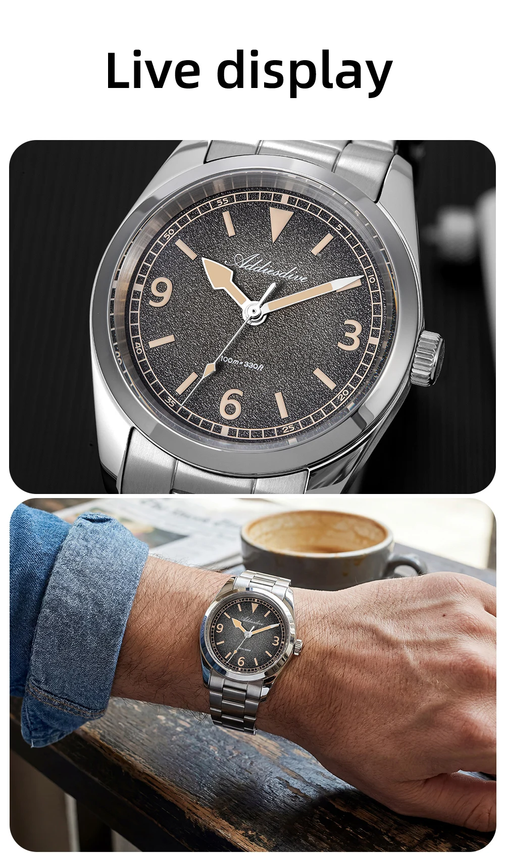 ADDIESDIV New Retro Men's Quartz Watch Sapphire Glass Japanese Movement 100m Waterproof Stainless Steel Night Light Watch AD2554