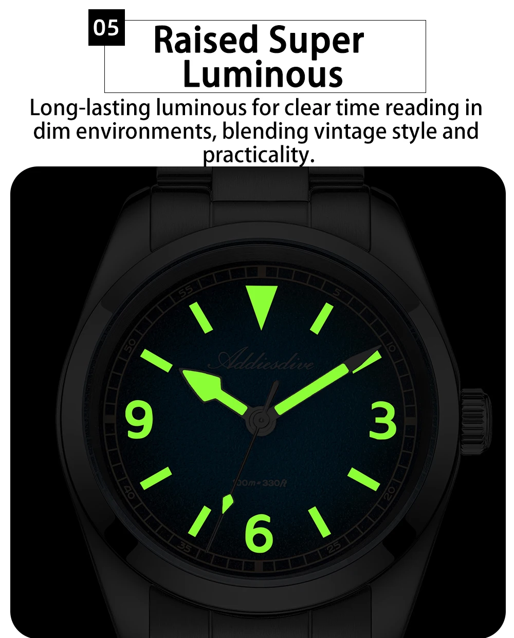 ADDIESDIV New Retro Men's Quartz Watch Sapphire Glass Japanese Movement 100m Waterproof Stainless Steel Night Light Watch AD2554