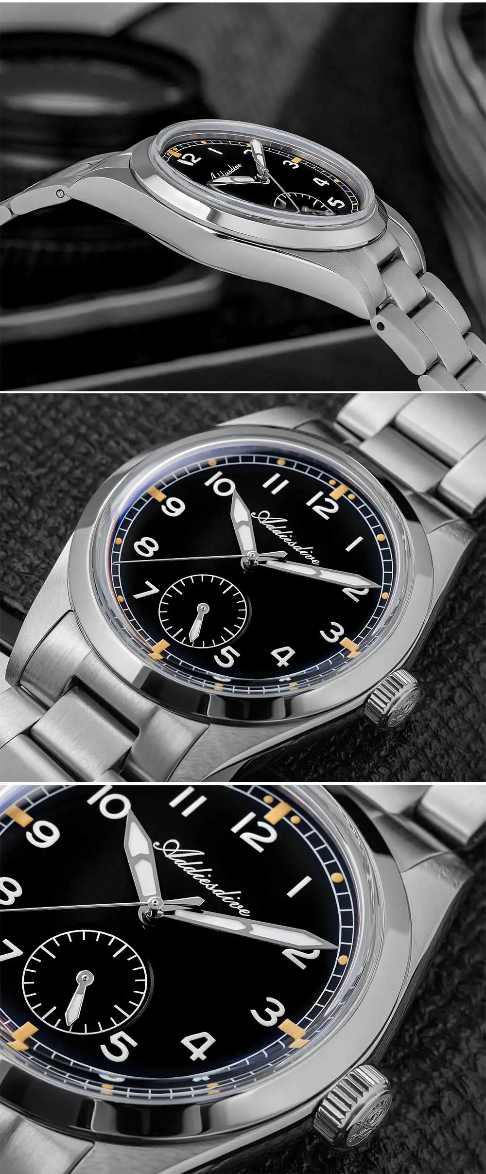 ADDIESDIVE 36mm Men's VH60 Quartz Watch BGW9 Night Light Bubble Glass 100m Waterproof Stainless Steel Men's Simple Watch AD2099