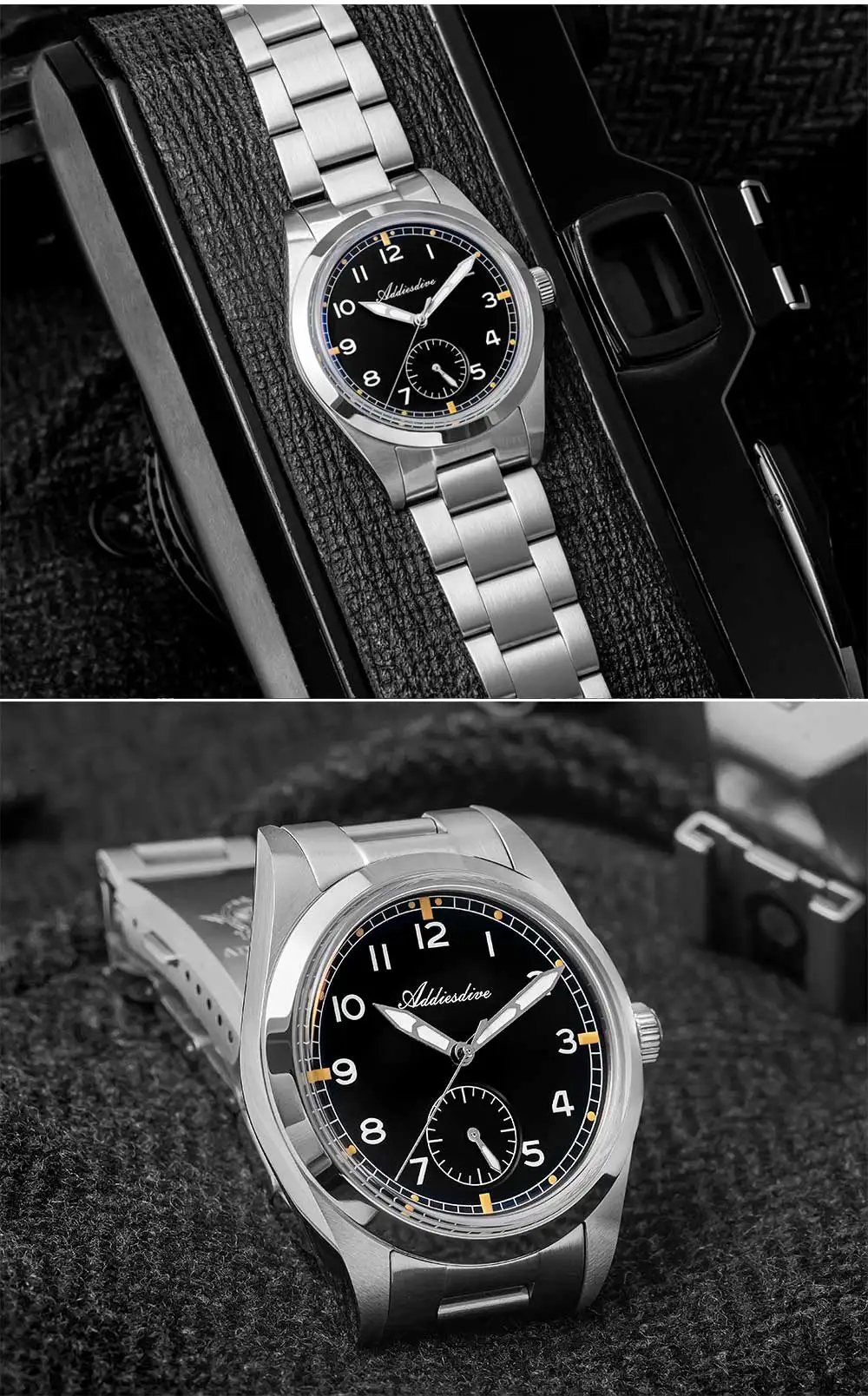 ADDIESDIVE 36mm Men's VH60 Quartz Watch BGW9 Night Light Bubble Glass 100m Waterproof Stainless Steel Men's Simple Watch AD2099