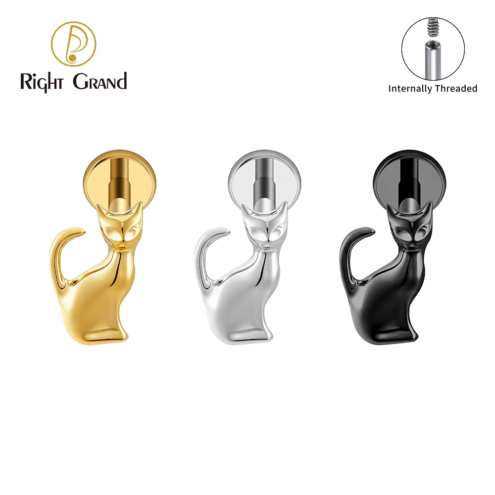 Right Grand ASTM F136 Titanium Black Cat Cartilage Earring 16G Gothic Halloween Helix Tragus Stud Piercing Jewelry