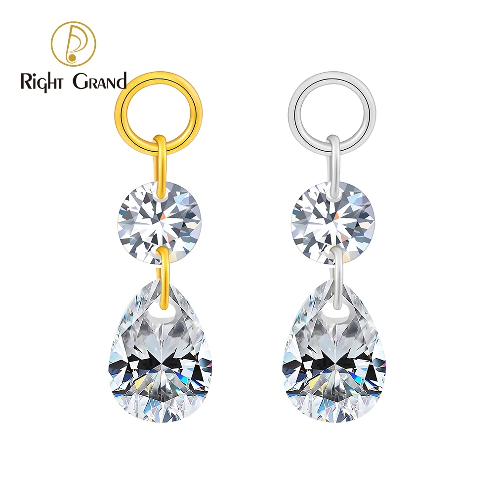 Right Grand ASTM F136 Titanium Floating Teardrop Round CZ Helix Charm Dangle Pear Drop for Cartilage Conch Piercing Jewelry