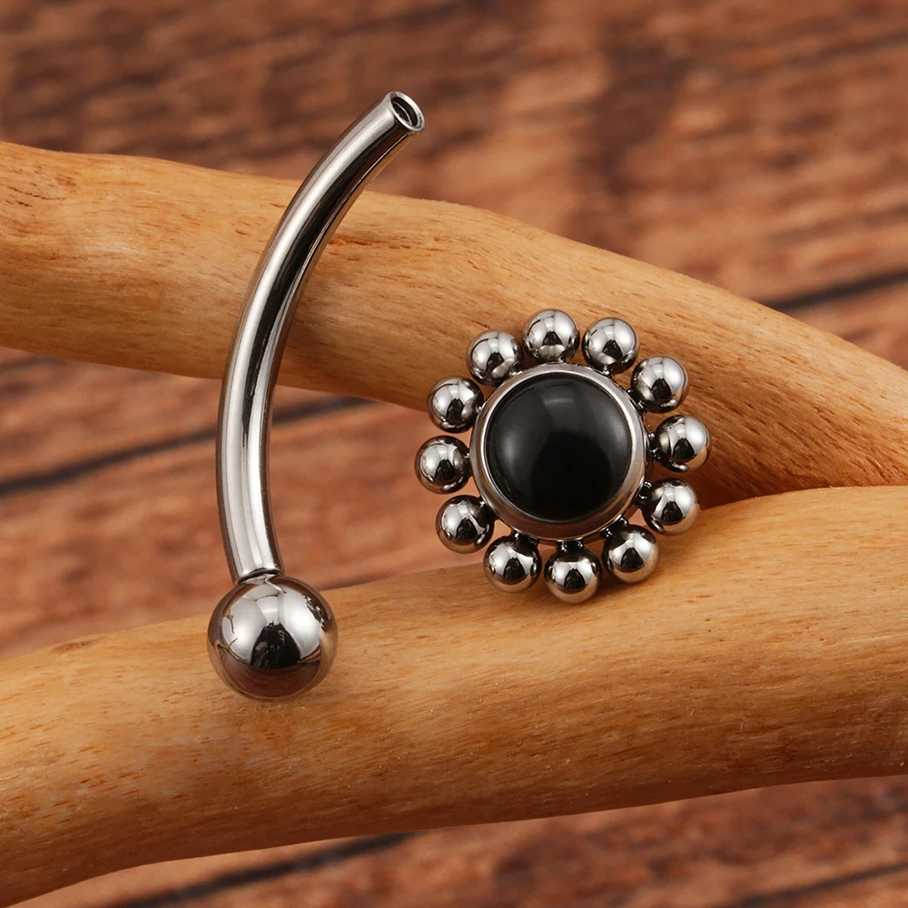 Right Grand ASTM F136 Titanium 16G Flower Rook Earring with Semi Precious Stone Eyebrow Curved Barbell Earring Piercing Jewelry