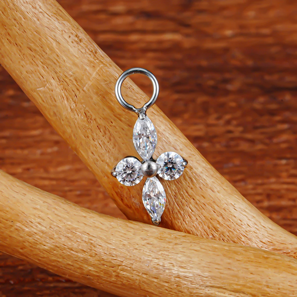 Right Grand ASTM F136 Titanium Cubic Zirconia Four-Point Star Pendant Charm for Ear Lobe Dangle Hoop Huggie Earrings