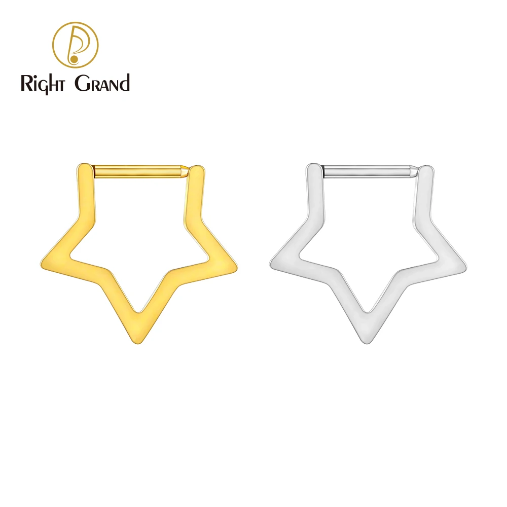 Right Grand ASTM F136 Titanium Star Clicker Septum Ring 16G Minimalist Huggie Hoop Earring Punk Piercing Body Jewelry