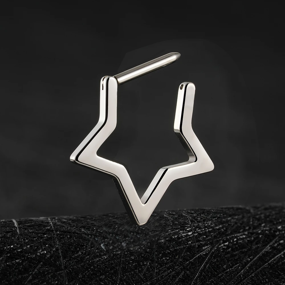 Right Grand ASTM F136 Titanium Star Clicker Septum Ring 16G Minimalist Huggie Hoop Earring Punk Piercing Body Jewelry