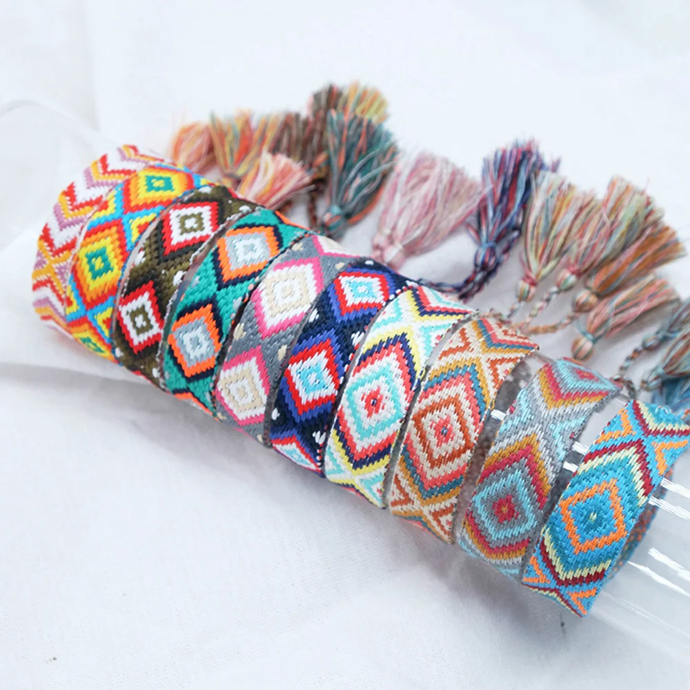 Weave Bracelet Friendship Bohemian Vintage Cotton Rope String Nepal Yoga Ethnic Rainbow Boho Woven Braided Bracelets