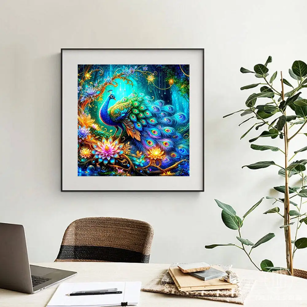 Huacan New Arrivals 2025 Diamond Painting Peacock Flower Diamond Mosaic Animal Complete Kit Craft Kit