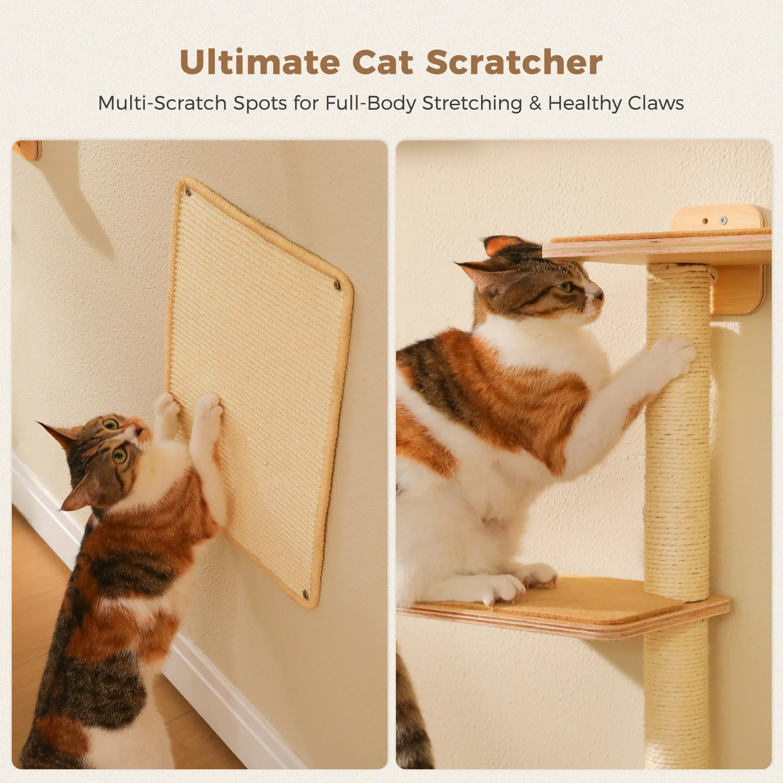 Wooden Cat Climbing Wall Shelves 5-in-1 Cat Wall Furniture with Perches Sisal Scratching Posts & Scratcher Pads Climbing Ropes Modern Climbing Set for Indoor Cats Accessories Cat Toys