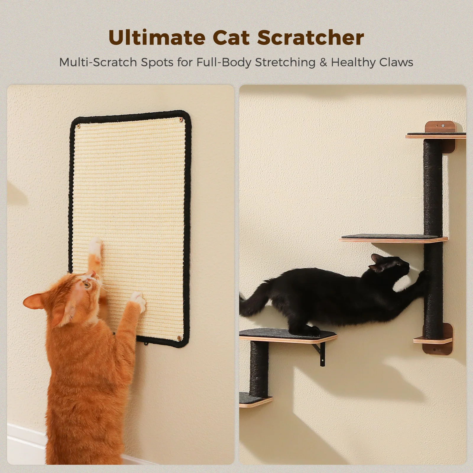 Wooden Cat Climbing Wall Shelves 5-in-1 Cat Wall Furniture with Perches Sisal Scratching Posts & Scratcher Pads Climbing Ropes Modern Climbing Set for Indoor Cats Accessories Cat Toys