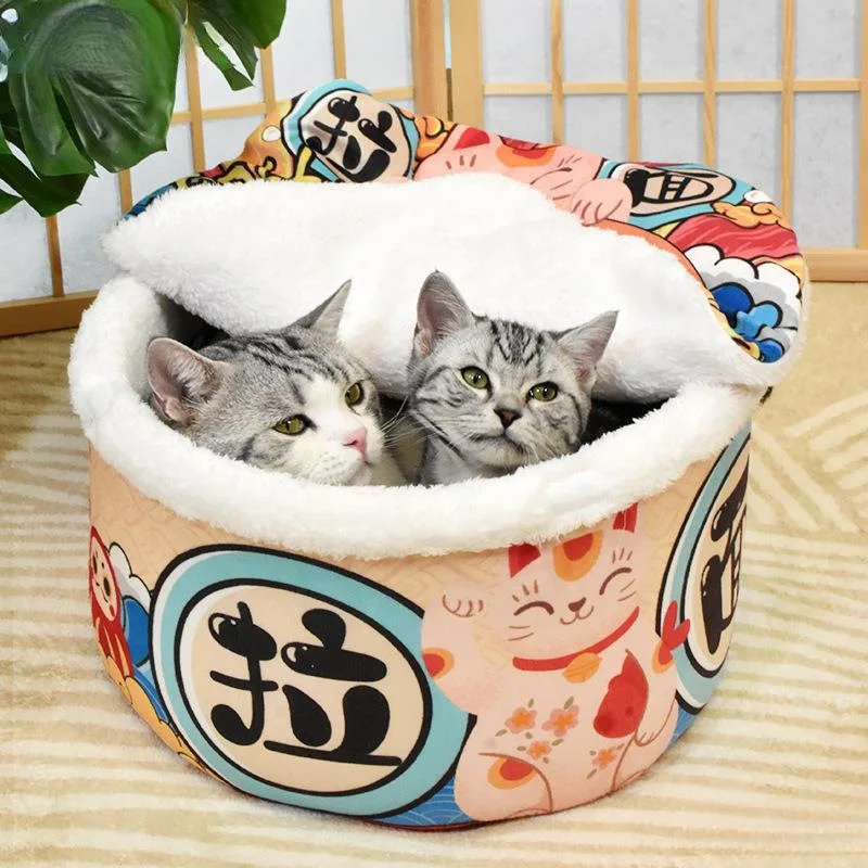 BOOTEELY Pet Dog Cat House Kennel Super Large Instant Noodle Warm Dog Cat Nest Beds Cushion Cup Cozy Nest