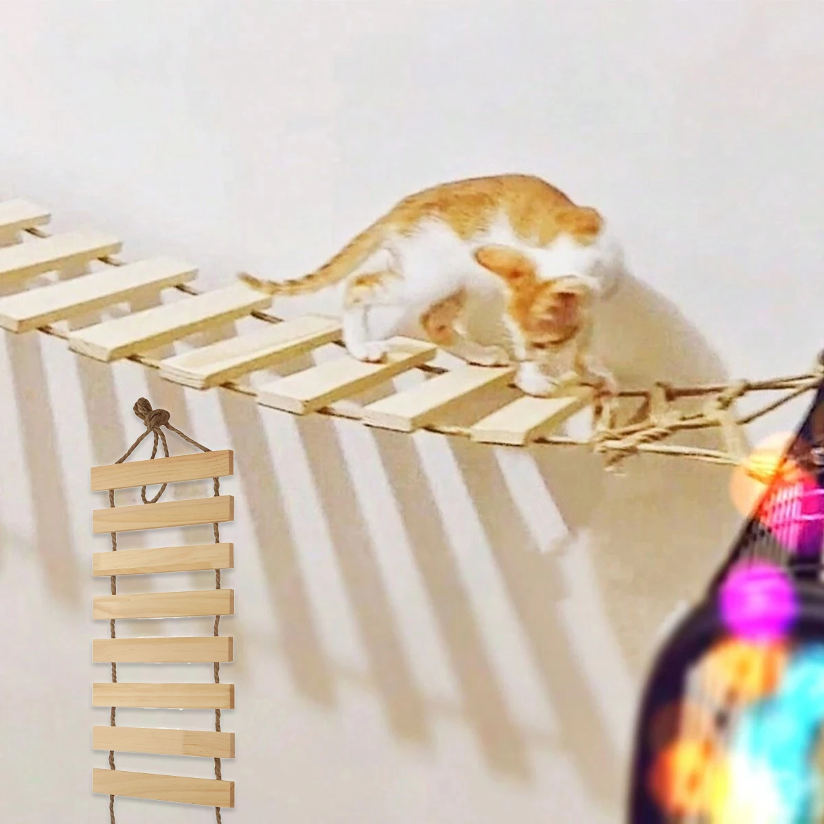 Natural Wood Cat Climbing Ladder Bridge Tree Versatile for Cages Wardrobes Ideal for Playful Kittens Pet Furniture Accessories