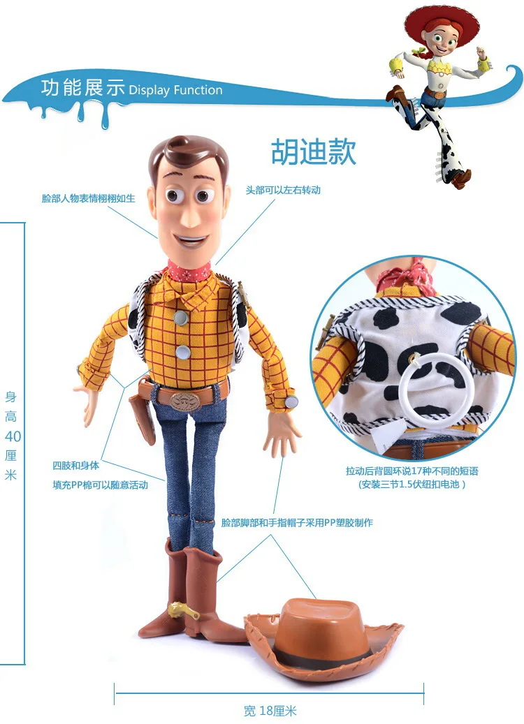 In Stock ToyStory5 40cm Woody Action Figures English Sound Character Doll Cloth Cowboy Movie Merchandise Collection Gifts