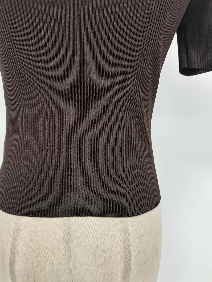 TWOTWINSTYLE Hollow Out Spliced Metal Buckle T Shirts For Women Turtleneck Short Sleeve Minimalist Slimming T Shirt Female 2025