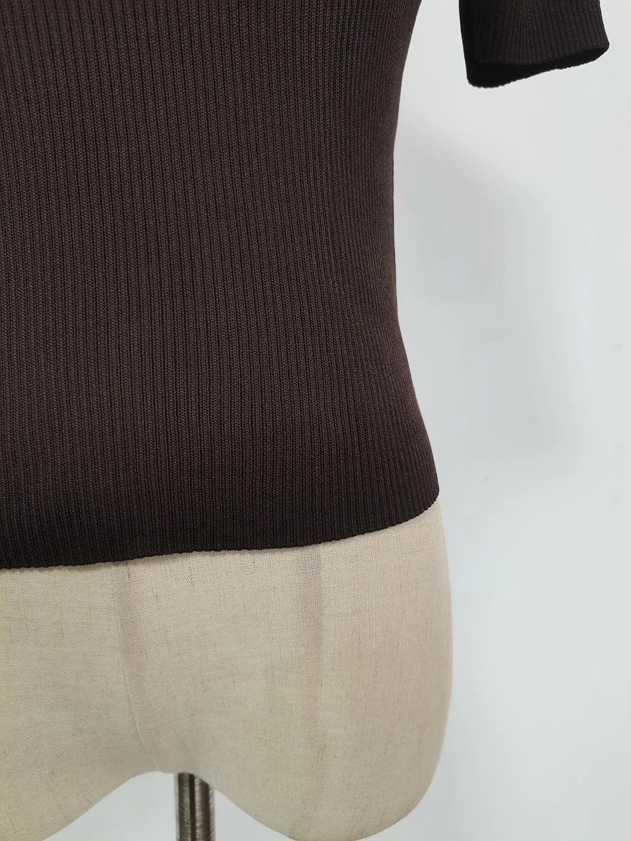 TWOTWINSTYLE Hollow Out Spliced Metal Buckle T Shirts For Women Turtleneck Short Sleeve Minimalist Slimming T Shirt Female 2025
