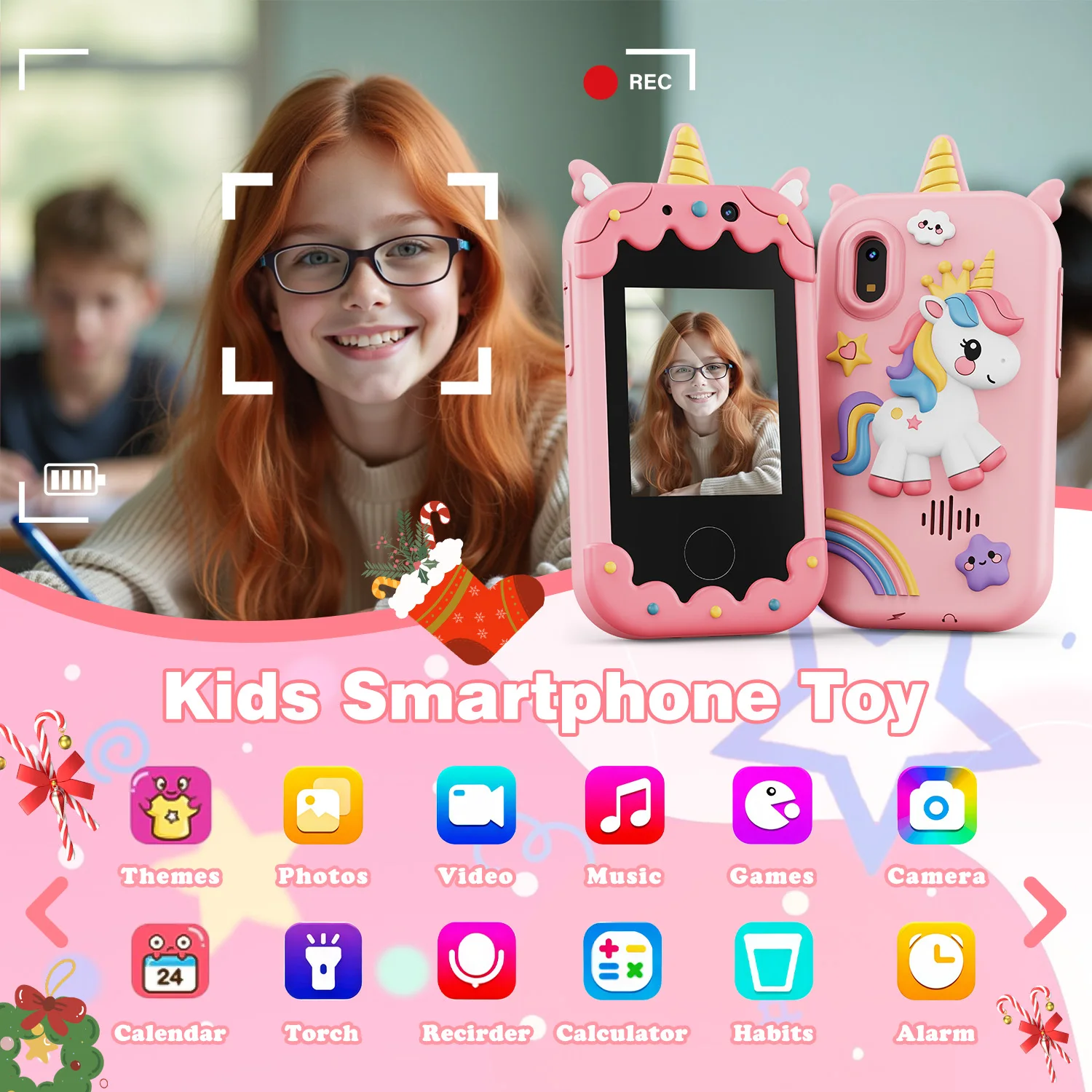 Kids Smart Phone for Girls Christmas Birthday Gifts for Girls Kids Toys Phone with  Touchscreen Dual Camera Game Music Player