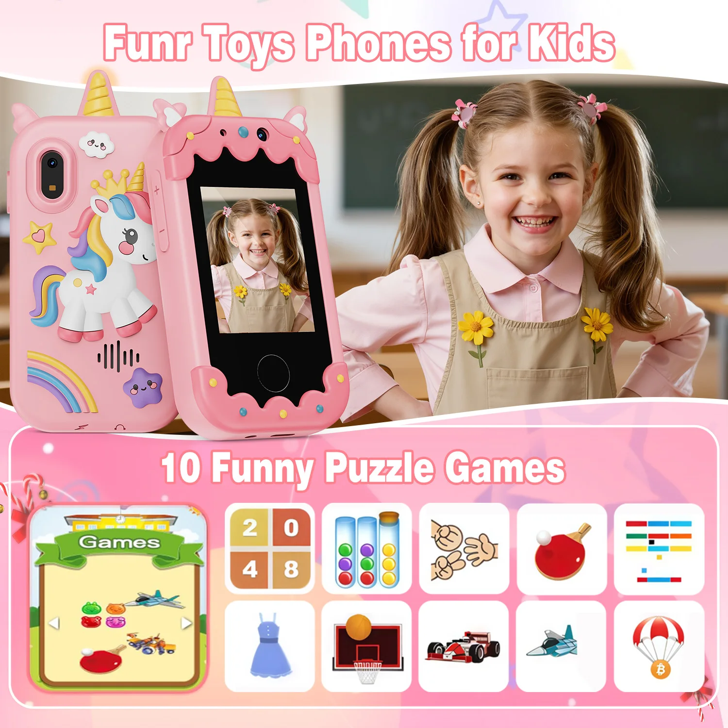 Kids Smart Phone for Girls Christmas Birthday Gifts for Girls Kids Toys Phone with  Touchscreen Dual Camera Game Music Player