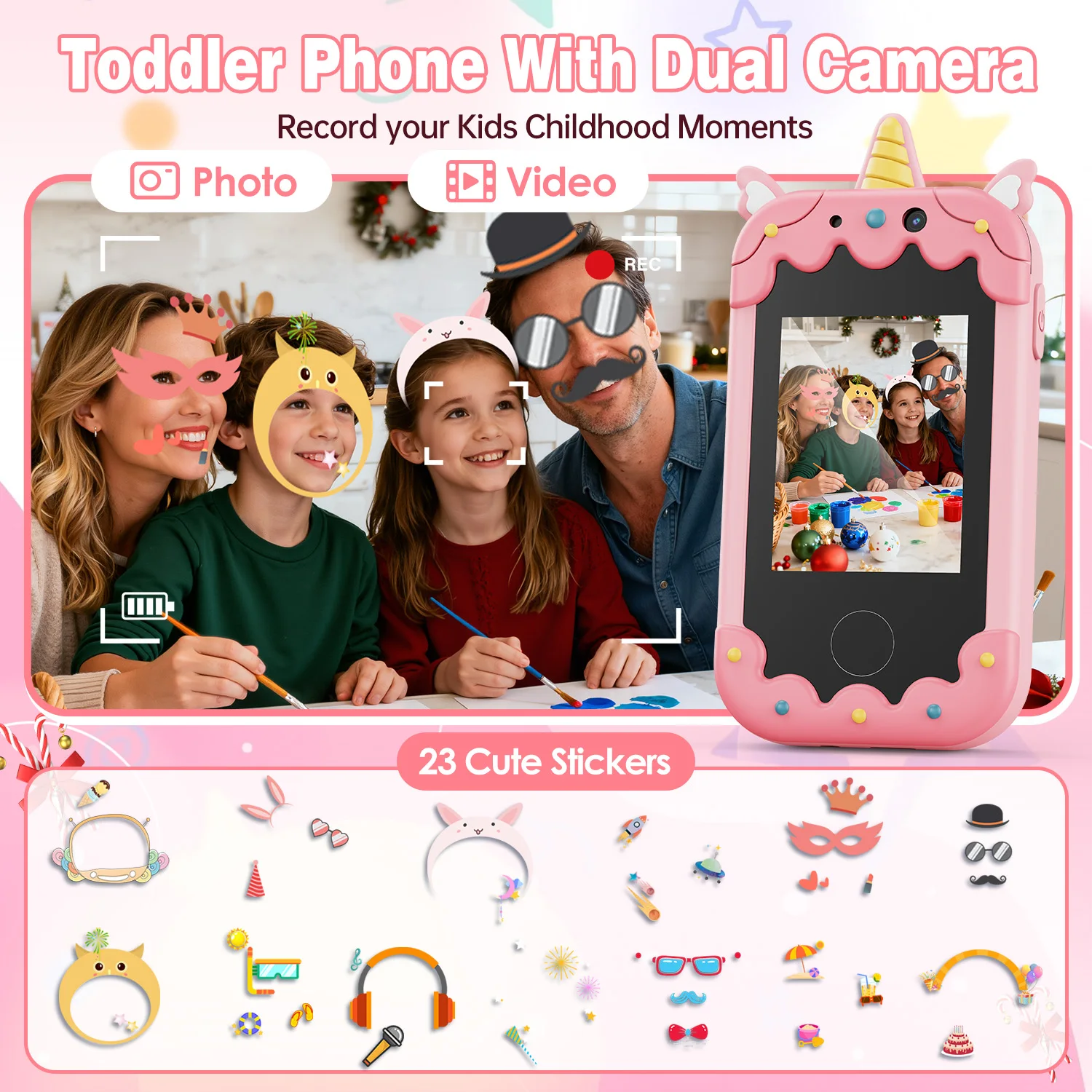 Kids Smart Phone for Girls Christmas Birthday Gifts for Girls Kids Toys Phone with  Touchscreen Dual Camera Game Music Player