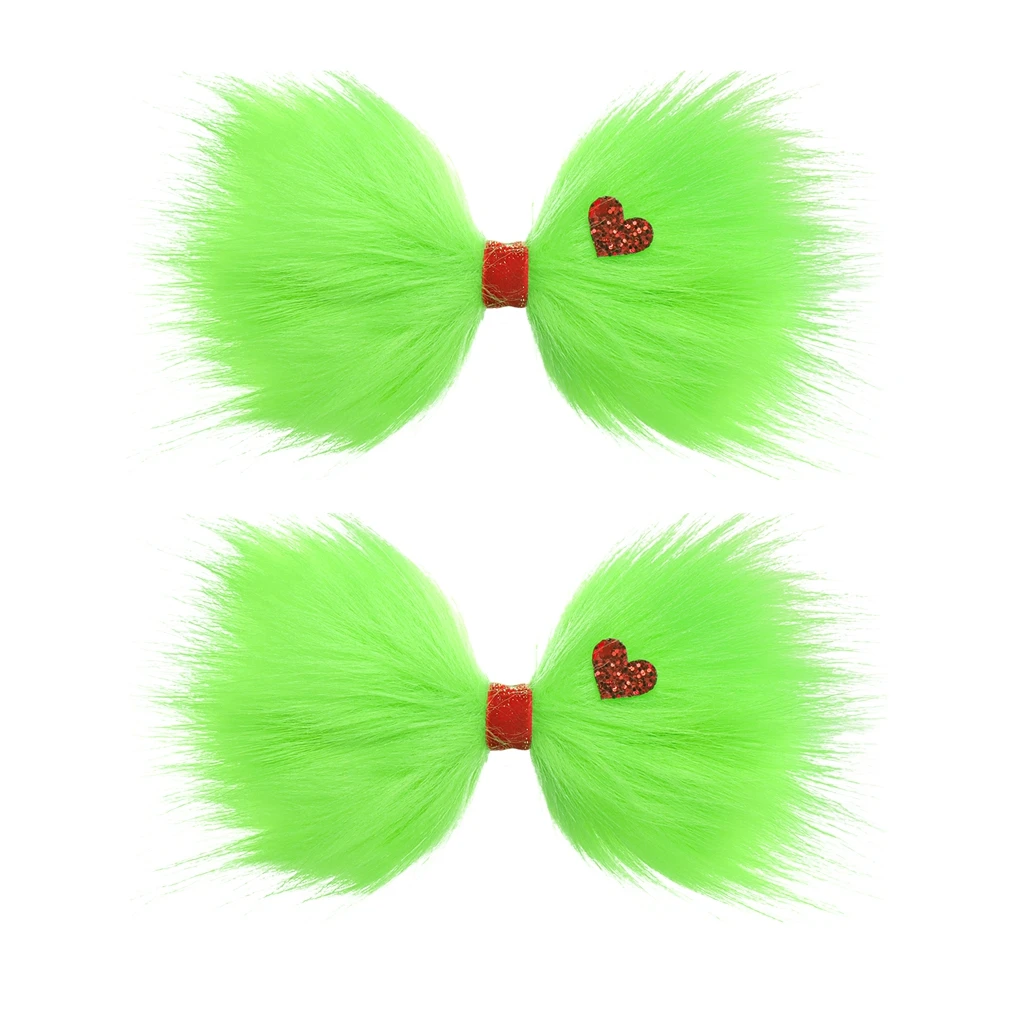 A Pair European Christmas 5" Green Fur Monster Hair Bow Barrette Girl's DIY Hear Hair Accessories Grinch Headwear For Woemn