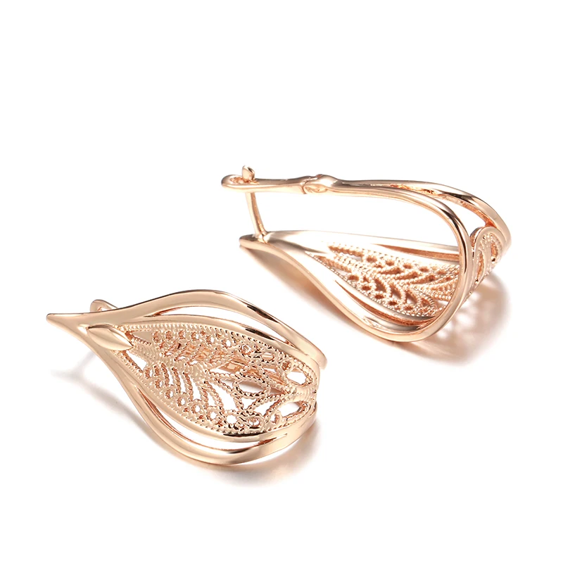 Kinel New Trend 585 Rose Gold Bridal Earrings For Women Unusual Hollow Flower Long Drop Earrings Wedding Daily Fashion Jewelry