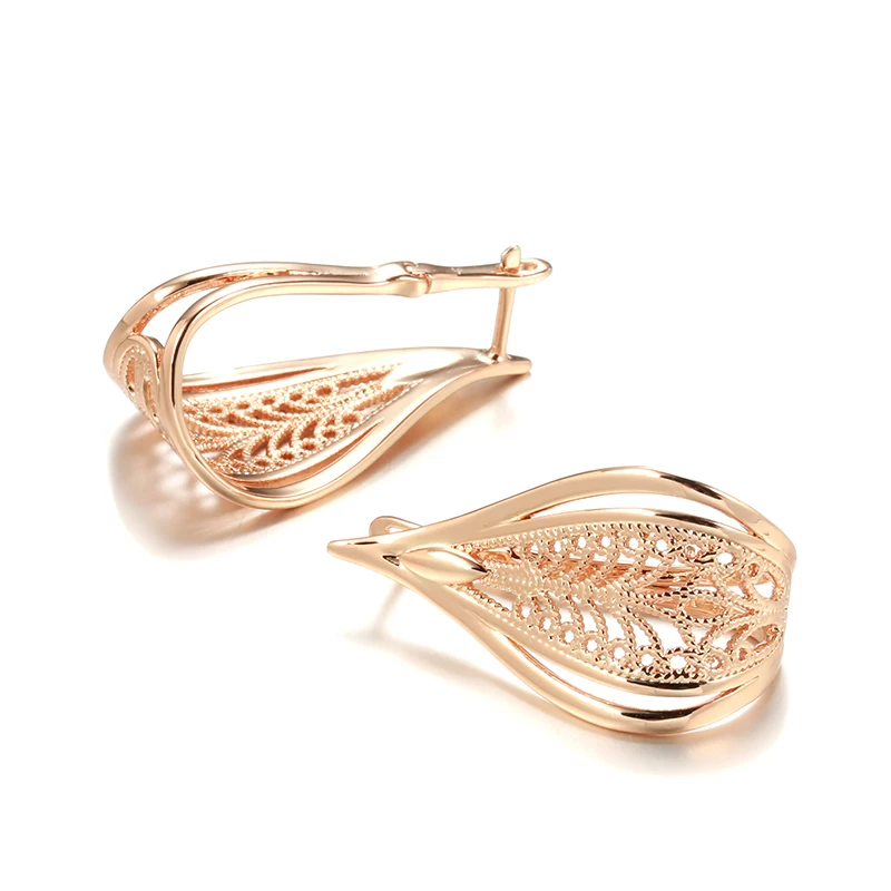 Kinel New Trend 585 Rose Gold Bridal Earrings For Women Unusual Hollow Flower Long Drop Earrings Wedding Daily Fashion Jewelry