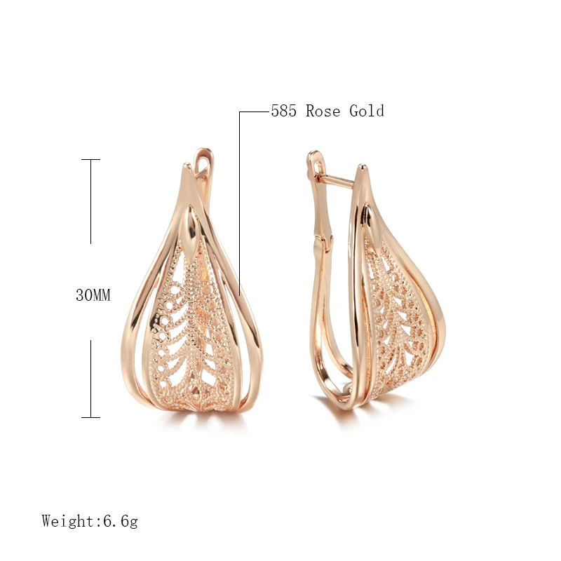 Kinel New Trend 585 Rose Gold Bridal Earrings For Women Unusual Hollow Flower Long Drop Earrings Wedding Daily Fashion Jewelry