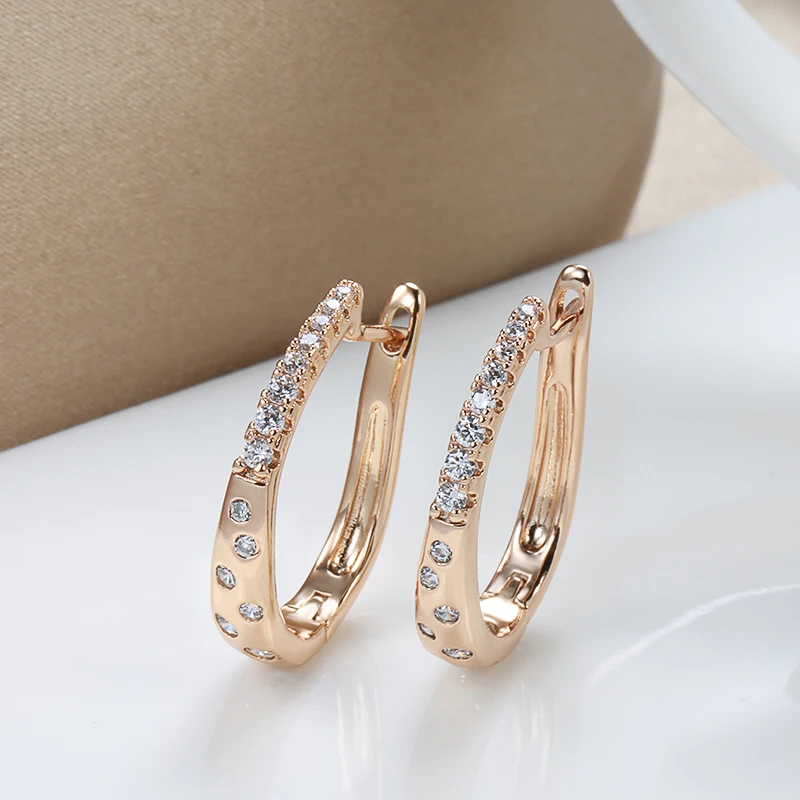 Kinel New 585 Rose Gold Color Hoop Earrings For Women Girl Fashion Natural Zircon Accessories High Quality Daily Jewelry