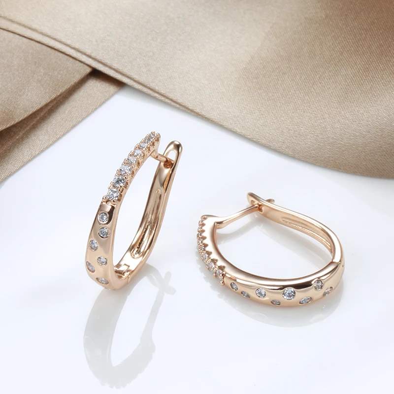 Kinel New 585 Rose Gold Color Hoop Earrings For Women Girl Fashion Natural Zircon Accessories High Quality Daily Jewelry