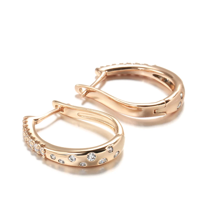 Kinel New 585 Rose Gold Color Hoop Earrings For Women Girl Fashion Natural Zircon Accessories High Quality Daily Jewelry