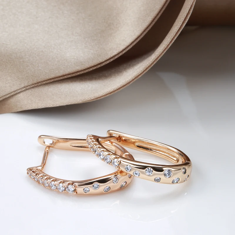 Kinel New 585 Rose Gold Color Hoop Earrings For Women Girl Fashion Natural Zircon Accessories High Quality Daily Jewelry