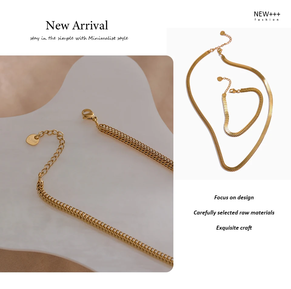 Yhpup 316L Stainless Steel Chain Necklace Bracelet Set Classic Statement Golden Waterproof Jewelry