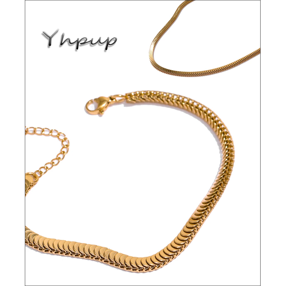 Yhpup 316L Stainless Steel Chain Necklace Bracelet Set Classic Statement Golden Waterproof Jewelry