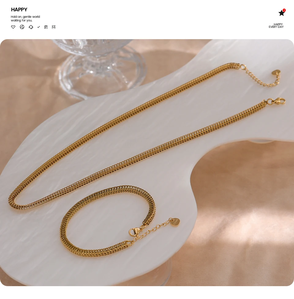 Yhpup 316L Stainless Steel Chain Necklace Bracelet Set Classic Statement Golden Waterproof Jewelry