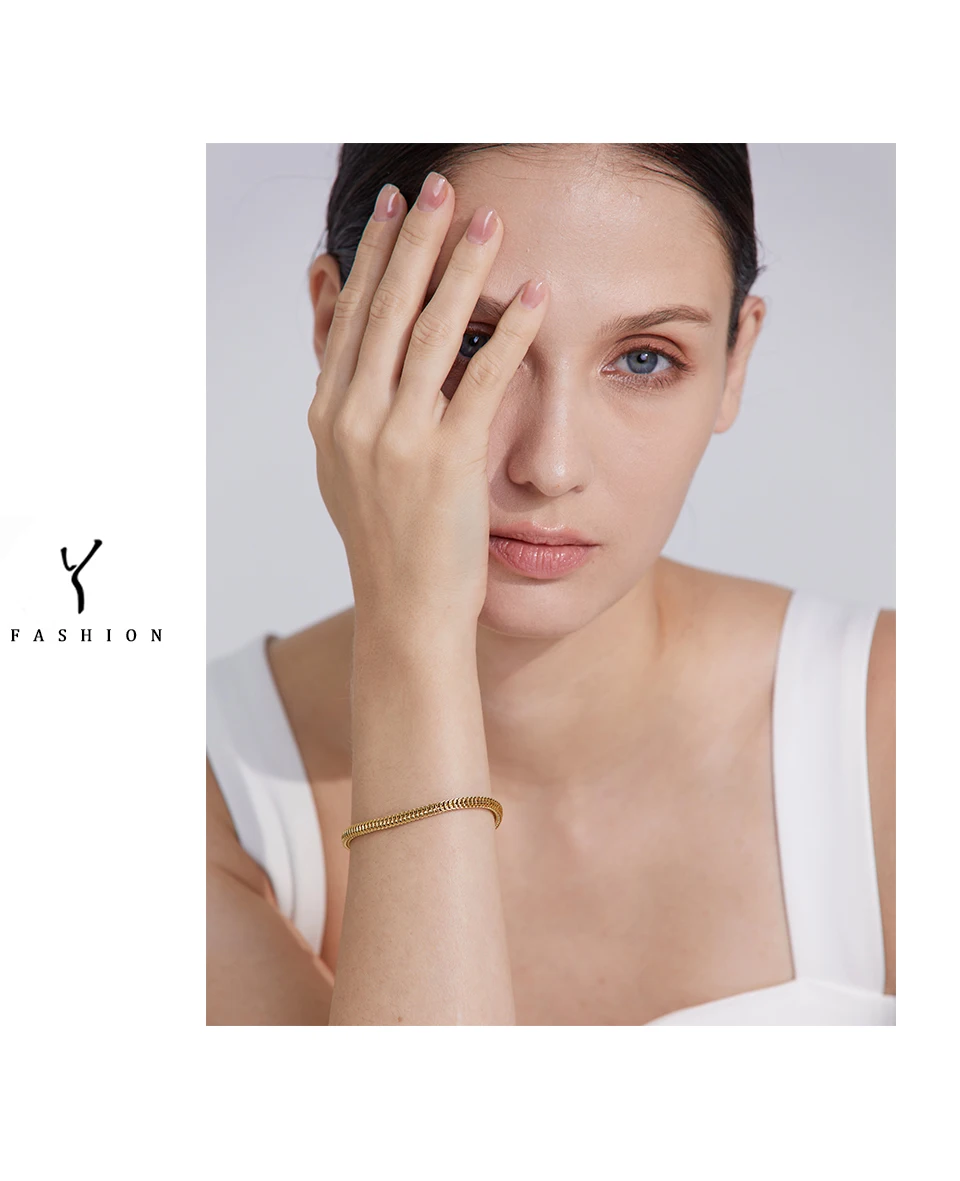 Yhpup 316L Stainless Steel Chain Necklace Bracelet Set Classic Statement Golden Waterproof Jewelry