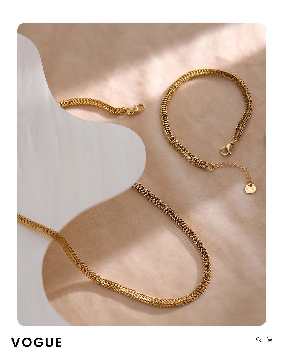 Yhpup 316L Stainless Steel Chain Necklace Bracelet Set Classic Statement Golden Waterproof Jewelry