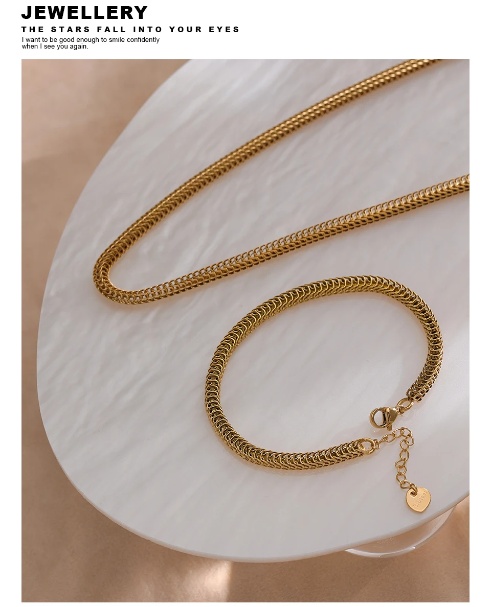 Yhpup 316L Stainless Steel Chain Necklace Bracelet Set Classic Statement Golden Waterproof Jewelry